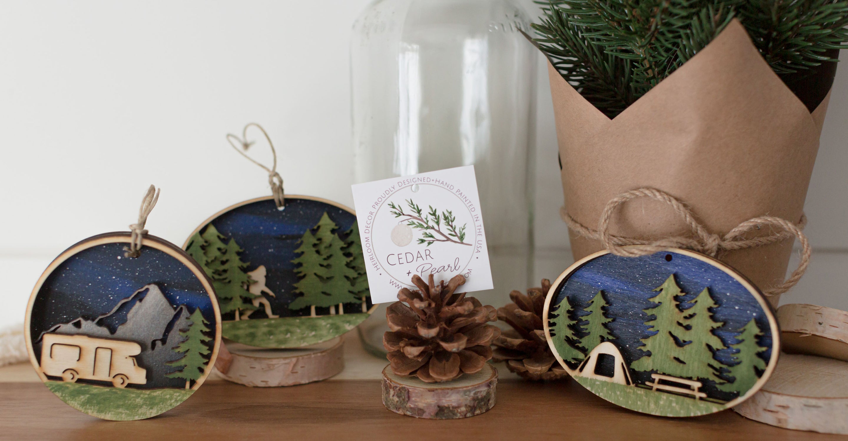 Hand-painted Wooden Ornament- Christmas Tree Farm - Adirondack